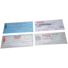 Vintage set of 3 1920's-and one 1957, Coca- Cola bottling Company Checks