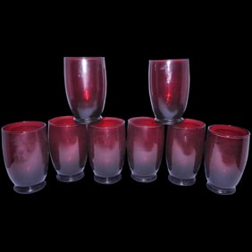 Vintage Anchor Hocking Royal Ruby Footed Glass Tumblers