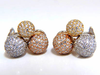 3.70ct Ball Cluster Bead Set diamonds Clip Earrings 18kt: MAGNIFICENT JEWELS Bead set / Raised Domed / Circular clip earrings 3.70ct. Full cut Rounds, brilliant natural diamonds Vs-2 clarity F / G -colors. 18kt. white / Yellow & Rose gold. .74 x .61 inch Lar