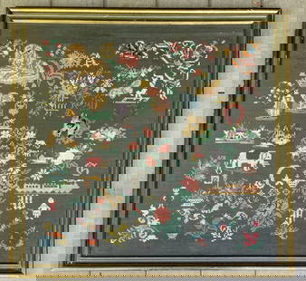 Beautiful LARGE Antique Framed Sampler 28 x 27.5: Title: Beautiful LARGE Antique Framed Sampler 28 x 27.5 Date/Period: UNKNOWN Dimension: Approx. 28 x 27.5 Material: MIXED MATERIALS Additional Information: On the back it reads "wrought Lucy M Skeen".