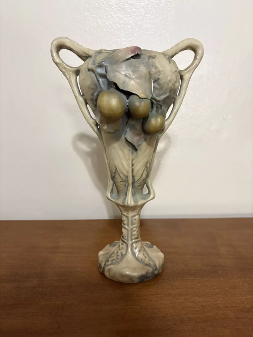 Amphora Art Nouveau Pottery Vase: It measures 11” high x 6 3/4” and is marked. It has minor chipping to two leaves. Otherwise it has no other issues Shipping: Domestic: Flat-rate of $15.00 to anywhere within the contiguous