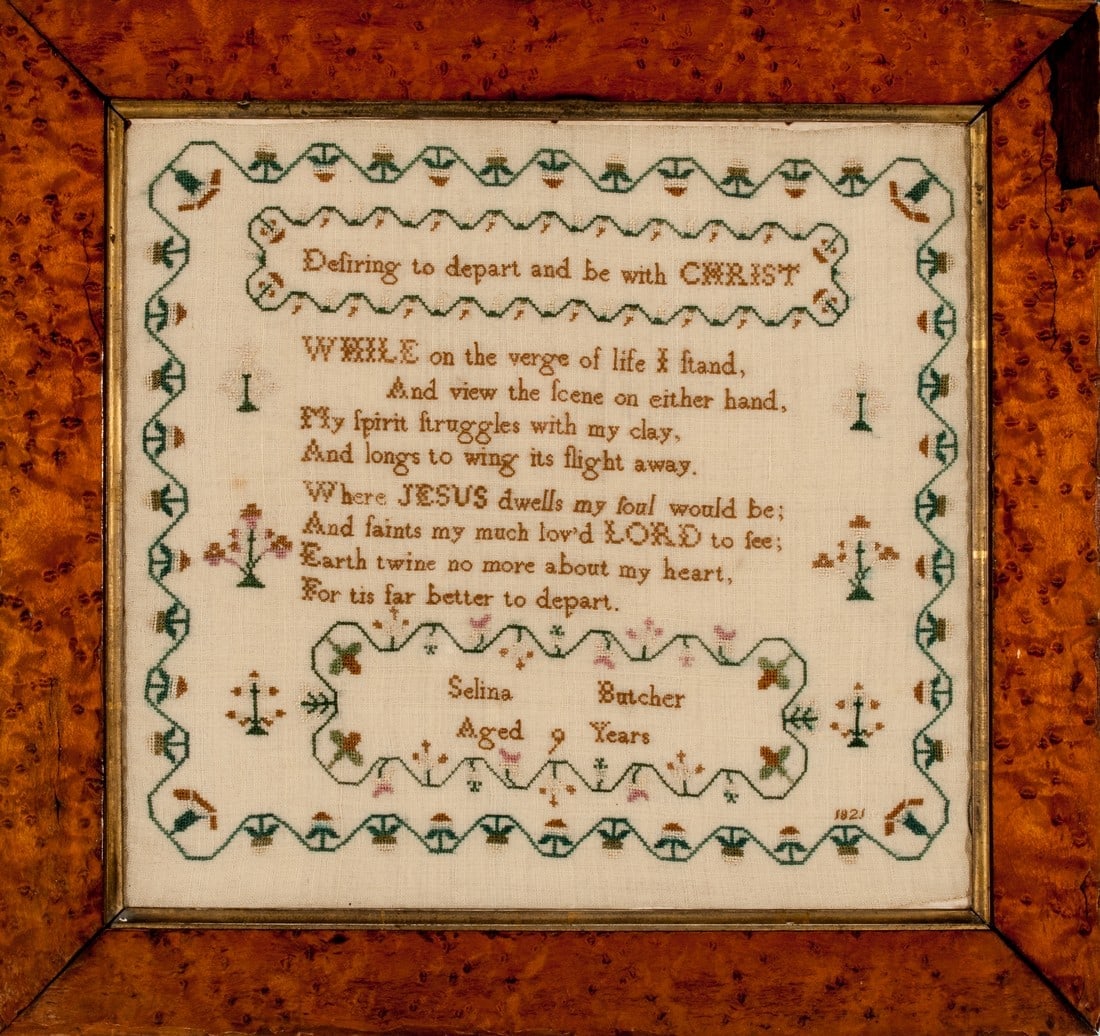 Needlework sampler By Selina Butcher aged 9. (1 of 1)