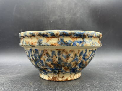 Spongeware Spatterware Mixing Bowl 6in Red Wing Stoneware Bowl: Title: Spongeware Spatterware Mixing Bowl 6in Red Wing Stoneware Bowl Date/Period: unknown Dimension: Approx. 6" diameter x 3.5" tall Material: spongeware/spatterware Additional Information: Spongewar