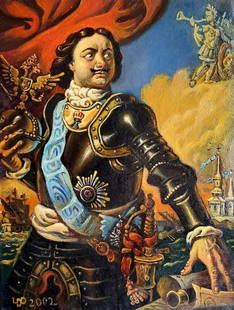 Oil painting Portrait of Peter at sea Daniil Litvinov: №Litv 1188 Price for 3 paintings in a set: $1200 *** ABOUT THIS PAINTING *** * TITLE: "Portrait of Peter at sea" - Peter the Great - Triptych - Central part * ARTISTS: Daniil Litvinov * SIZE: 30