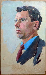 Oil painting Portrait of a man Berkut Kommunar Savelyevich: &#8470;Kork 36 *** ABOUT THIS PAINTING *** * TITLE: "Portrait of a man" * ARTISTS: Berkut Kommunar Savelyevich * SIZE: 37x22 cm/'14.56x8.66 inches' * MEDIUM: oil, cardboard * HAND PAINTED: Original pa