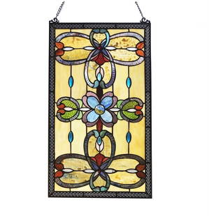 26" Stained Glass Window Hanging Panel Suncatcher: 26" x 15" These captivating reproduction tiffany-style stained glass pieces are crafted using the exact technique pioneered by the renowned artist Louis Comfort Tiffany in the early 1900s. Every hand-