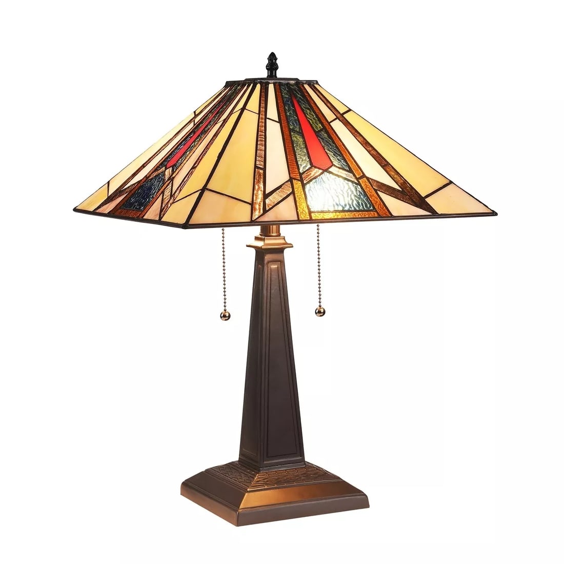 22.4" 2 Light Pull Chain Stained Glass Mission Table Lamp (1 of 4)