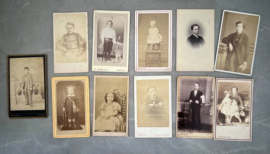 Lot of 10 Antique CDV Photos - 19th Century Children & Young Adults: Title: Lot of 10 Antique CDV Photos - 19th Century Children & Young Adults Description: This rare lot of 10 antique Carte de Visite (CDV) photographs features captivating portraits of children and you