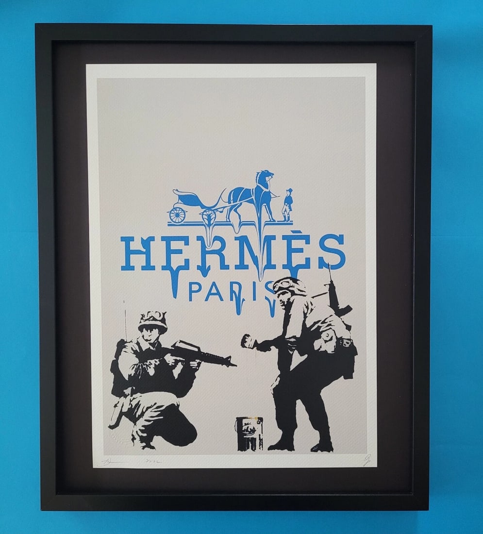 DEATH NYC Hand Signed LARGE Print Framed 16x20in COA BANKSY SOLDIERS HERMES + (1 of 5)