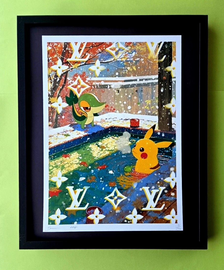 Death NYC LG Framed 16x20in Pop Art Original Certified POKEMONS ENJOYING LIFE 10: Up for Sale this Beautiful and Scarce Print by Pop Art Graffiti Master Artist Death NYC Hand Signed in Pencil Numbered X/100 or Artist Proof This piece is mounted on a 20 x 16 in. black acid free blac