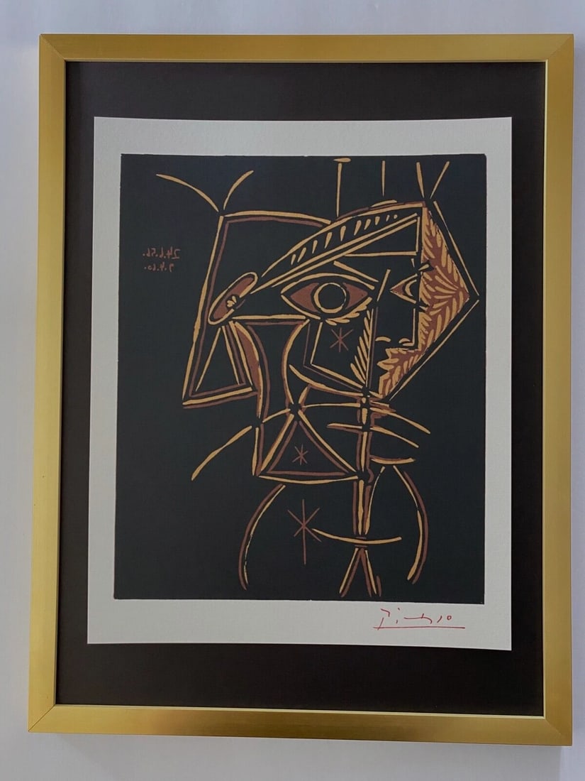 PABLO PICASSO BEAUTIFUL LINOCUT SIGNED MOUNTED AND FRAMED + BUY IT NOW ! (1 of 2)