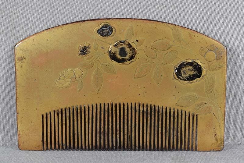 19c Japanese lacquer KUSHI hair COMB flowers on branches (1 of 6)