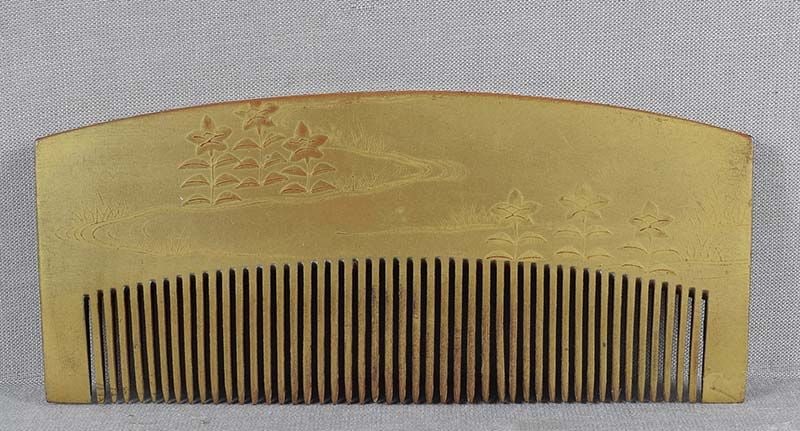 19c Japanese lacquer KUSHI hair COMB flowers by stream (1 of 6)