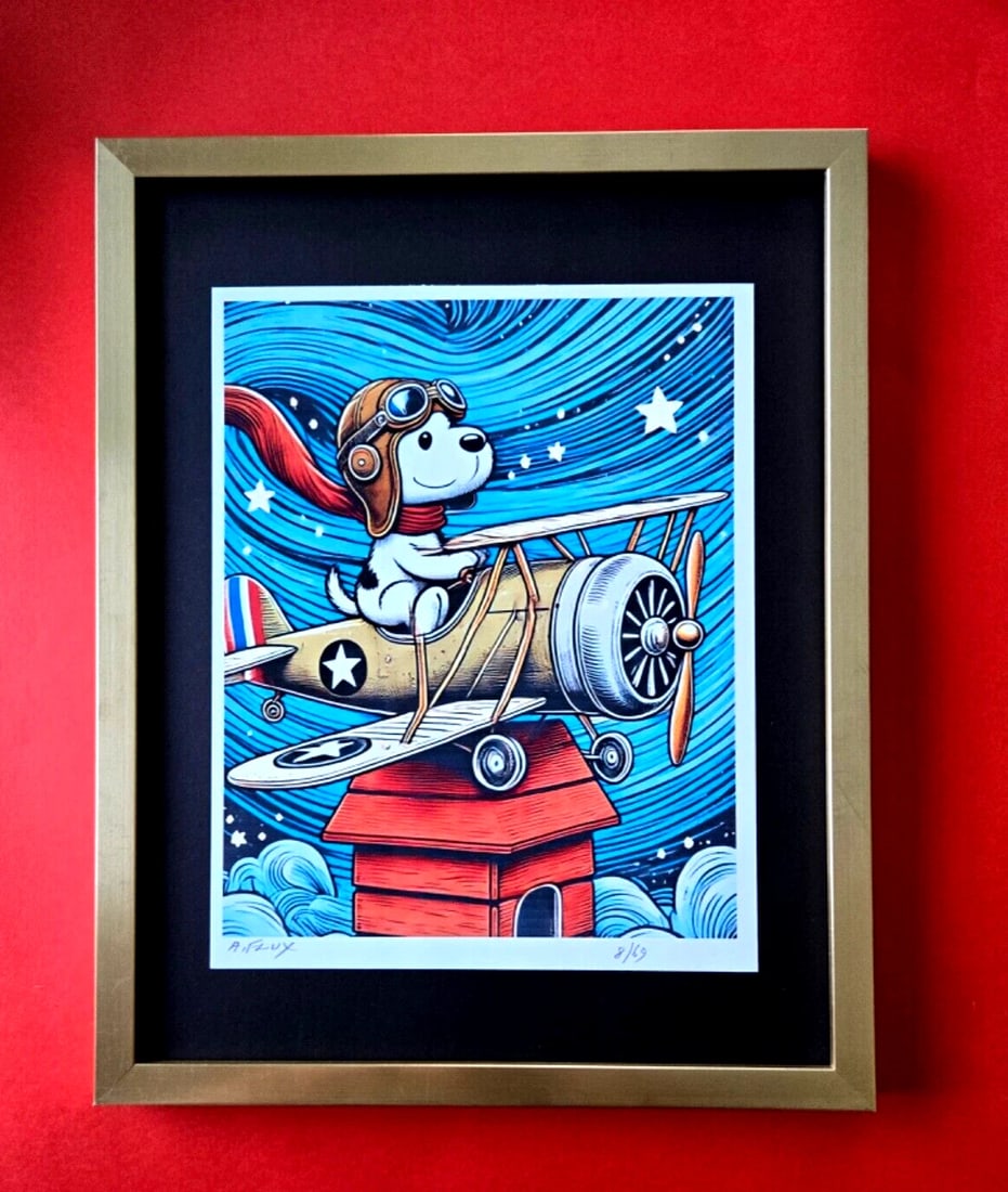 AIDAN FLUX Hand Signed Authentic LtdED Print Framed SNOOPY AVIATOR COA (1 of 3)