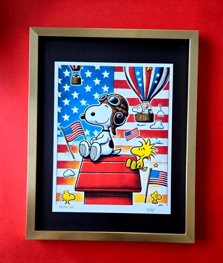 AIDAN FLUX Hand Signed Authentic LtdED Print Framed SNOOPY PILOT COA (1 of 3)