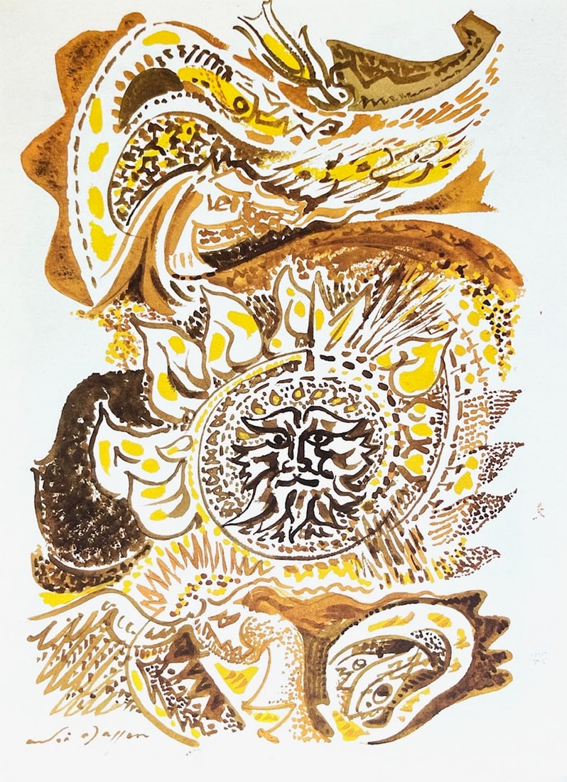 1970 Andre Masson Print Aurelia 6: Artist: Andre Masson Country: France Title: Untitled Aurelia 6 Medium: Offset Marks: Facsimile Signature, not numbered Paper Size: 13.75 x 10.25 inch Printed: 1970 by Willi Watchmaker, Hamburg P
