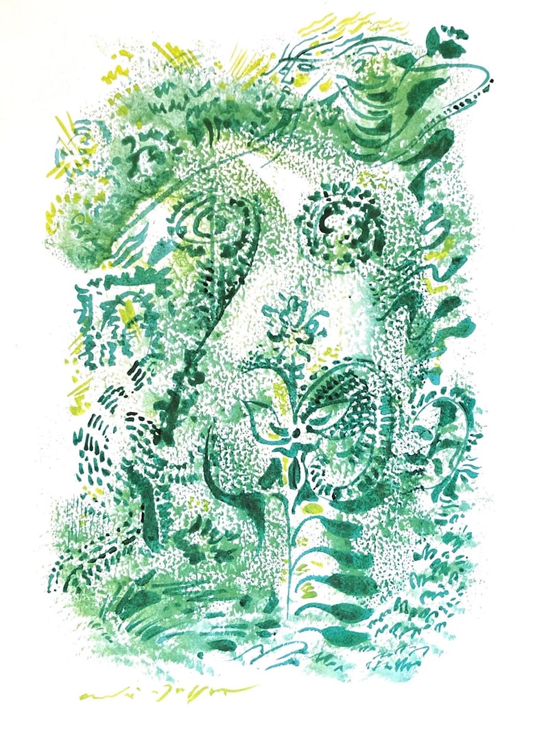 1970 Andre Masson Print Aurelia 4: Artist: Andre Masson Country: France Title: Untitled Aurelia 4 Medium: Offset Marks: Facsimile Signature, not numbered Paper Size: 13.75 x 10.25 inch Printed: 1970 by Willi Watchmaker, Hamburg P