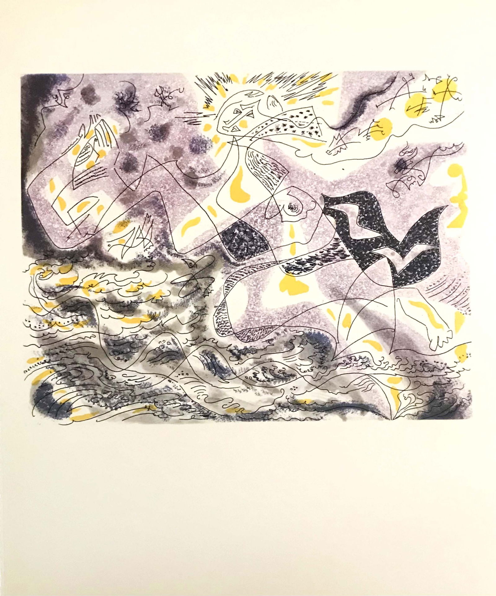 1973 Andre Masson Marchant Sur la Mer N. 45: Artist: Andre Masson Country: France Title: Marchant Sur la Mer - 45 Medium: Offset Marks: Not Signed Paper Size: 14 x 11.75 inch Printed: 1973 in Switzerland Provenance: Masson Graphik Ltd Edit