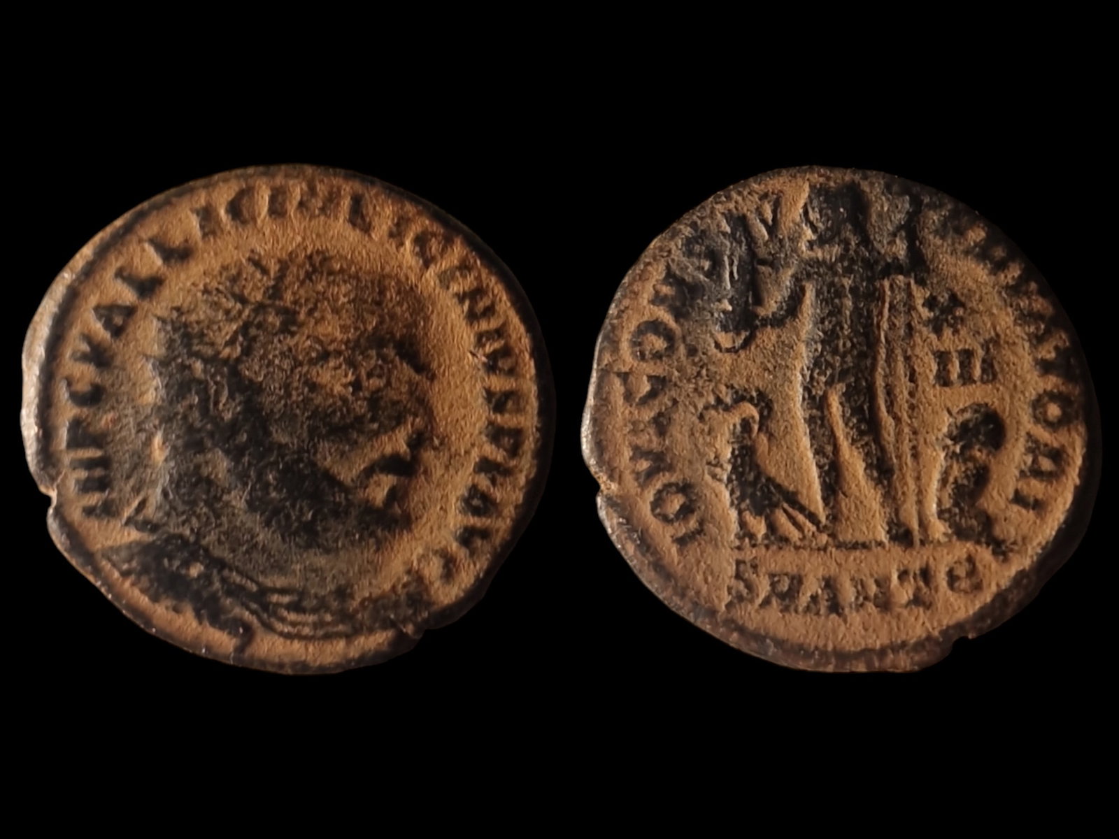 Roman Empire: Title: Roman Empire Description: Roman Empire - Constantine I, 307-337 AD AE Follis. Obverse: Bust of Constantine I facing right with an imperial inscription around. Reverse: Standing figure holding a