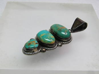 Vintage Sterling Southwestern Turquoise Stacked Pendant, Signed KB, 1960's