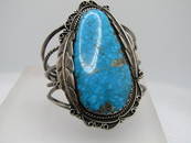 Vintage Sterling Southwestern Turquoise Cuff Bracelet, Signed RR, 1960's-1970's, 6.5"