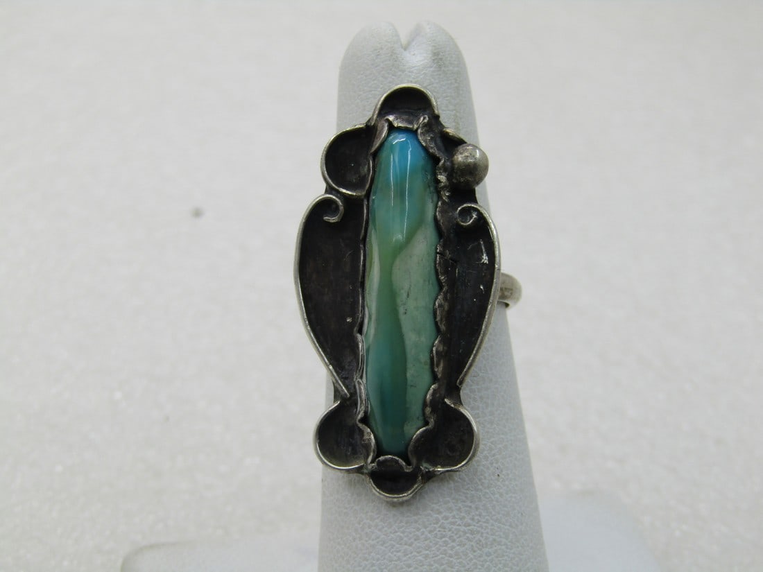 Vintage Sterling Southwestern Amazonite Ring, Sz. 5.5, Shadowbox (1 of 6)