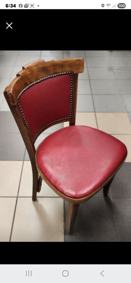 Rare Set of 4 early mid-century Thonet leather dining chairs w/ unique deco design & nail accents.: Thonet chairs are known for their iconic bentwood construction, a technique pioneered by Michael Thonet in the 19th century. This method involves steaming and bending solid wood to create curved compo