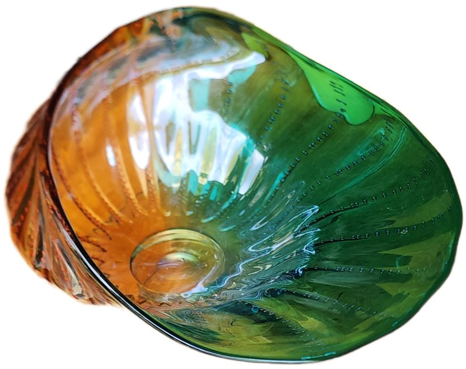 In the manner of Dale Chihuly, vintage Murano-style sculptural art glass bowl interpreting a (1 of 7)