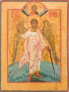 ANTIQUE 18c HAND PAINTED RUSSIAN ICON GUARDIAN ANGEL (7885): ANTIQUE 18c FINELY PAINTED STUNNING ANTIQUE RUSSIAN ORTHODOX ICON OF GUARDIAN ANGEL . EXTREMELY RARE,FROM PRIVATE COLLECTION ICON IN VERY GOOD ANTIQUE CONDITION,AS SEEN ON PICTURES. EGG TEMPERA ,GESSO