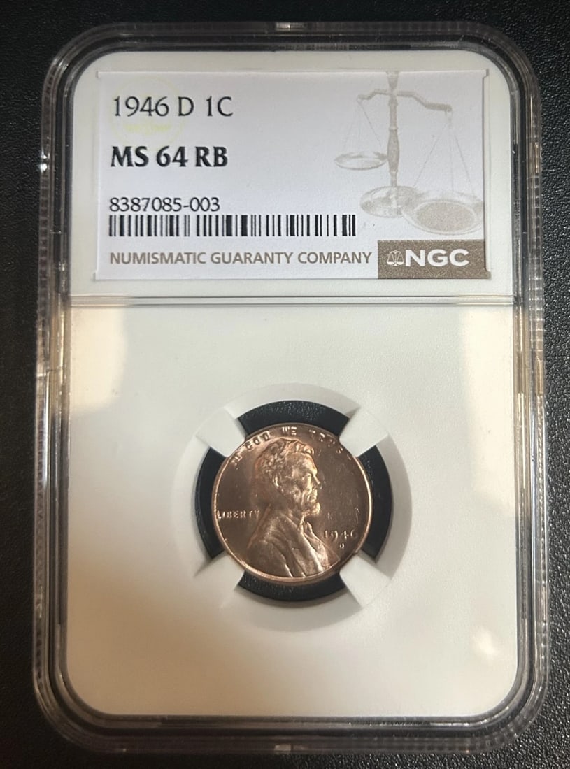 1946 D Wheat NGC MS 64 RB - Top 100: Title: 1946 D Wheat NGC MS 64 RB - Top 100 Description: 1946 D Wheat NGC MS 64 RB - Top 100 Date/Period: 1946 D Materials: Copper Reserve: $80.00 Shipping: Domestic: Flat-rate of $7.95 to anywhere w