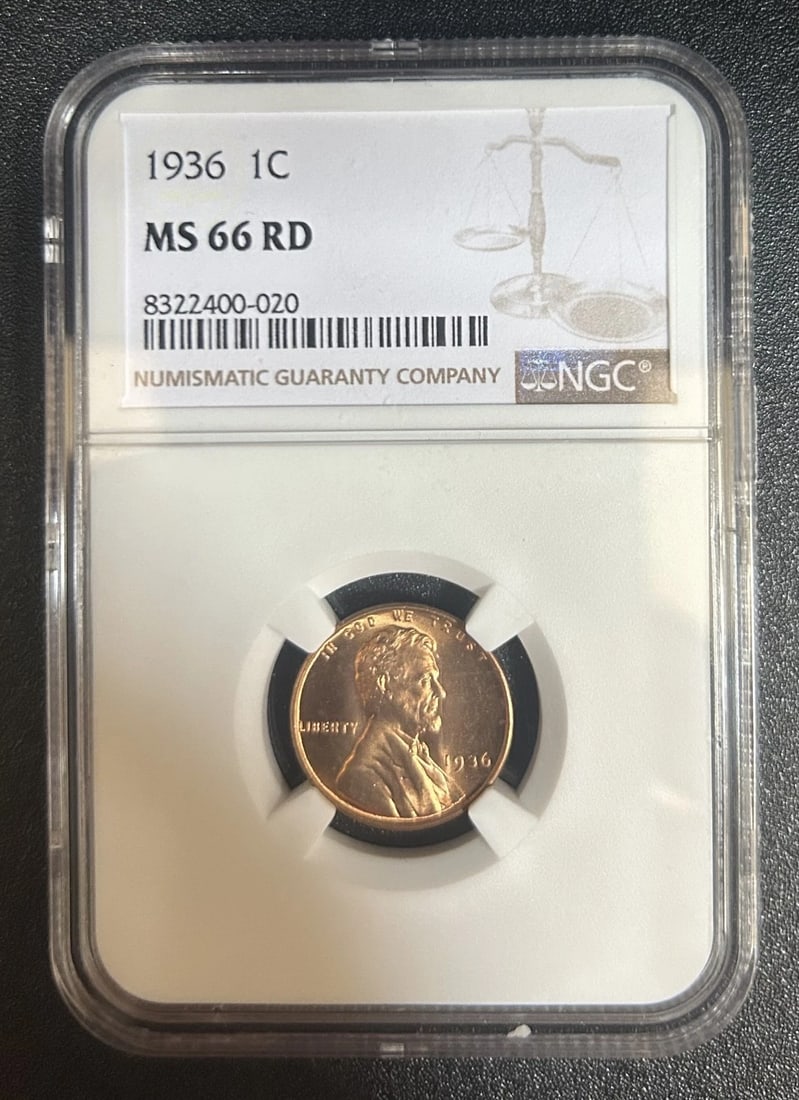 1936 Wheat Penny NGC MS66RD: Title: 1936 Wheat Penny NGC MS66RD Description: Rare in this Grade! Date/Period: 1936 Materials: Copper Reserve: $60.00 Shipping: Domestic: Flat-rate of $7.95 to anywhere within the contiguous U.S.<