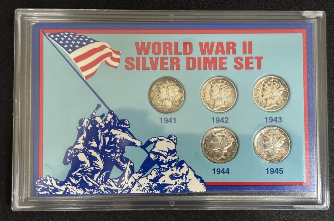 1941-1945 World War II Mercury Silver Dime Set 5 Piece Collection (1 of 2)