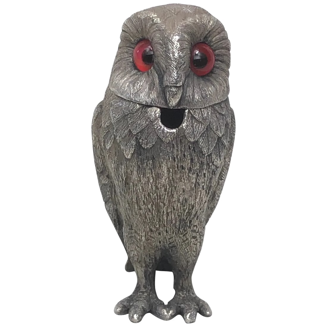 Collectible Rare Small Hallmarked Silver Plate Owl Mustard Pot After George Fox: Collectible Rare Small Hallmarked Silver Owl Mustard Pot After George Fox Description 1 Fine Decorative Small Rare Vintage 20th Century Hallmarked Silver plate Owl Mustard Pot After George Fox. So col