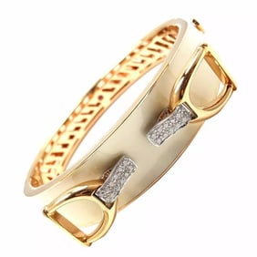 Roberto Coin Cheval Stirrup 18k Gold Diamond Enamel Bangle Bracelet