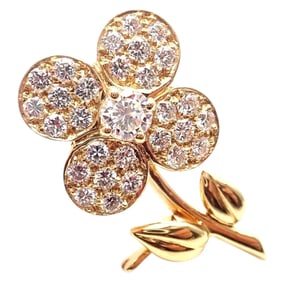 Van Cleef & Arpels Diamond 18k Yellow Gold Flower Pin Brooch