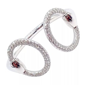 Hermes Nausicaa 18K White Gold Diamond Horsebit Cuff Bangle Bracelet