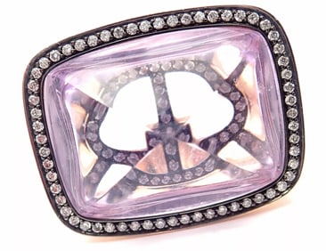 Hermes 18k Rose Gold Diamond Large Amethyst Ring