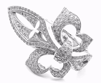 Loree Rodkin 18k White Gold Diamond Fleur De Lis Ring Cert.