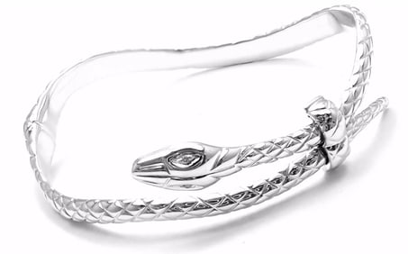 Tom Ford 18k White Gold Diamond Snake Bangle Bracelet