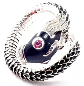 Roberto Coin Nemo 18k White Gold Diamond Ruby Enamel Cuff Bracelet
