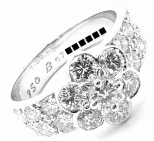 Van Cleef & Arpels 18k White Gold Diamond Fleurette Flower Ring