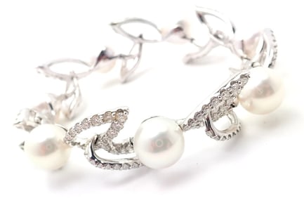 Mikimoto 18k White Gold 7ct Diamond 12mm Pearl Bracelet