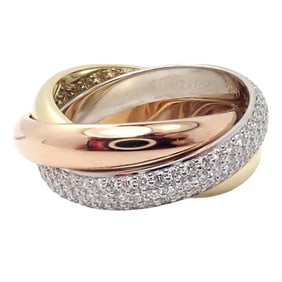 Cartier Trinity Classic Diamond 18k White Yellow Rose Gold Band Ring