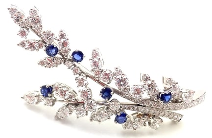Tiffany & Co. Platinum Diamond Sapphire Flower Pin Brooch
