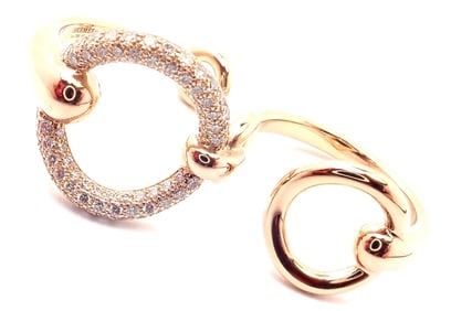 Hermes 18k Rose Gold Diamond Filet d'Or Large Model Double Band Ring