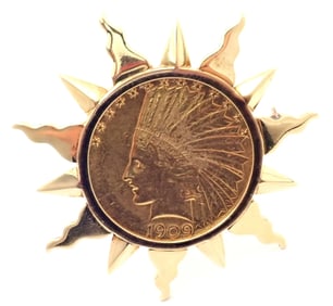 Verdura 18k Yellow Gold 22k Yellow Gold $10 US Coin Pin Brooch