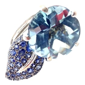 Chanel Camellia Flower 18k White Gold Aquamarine Sapphire Ring