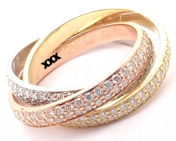 Cartier Trinity 18k Gold Diamond Small Model Band Ring Size 51 Cert