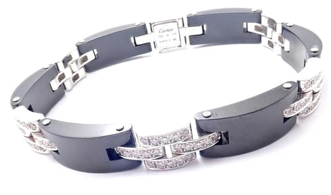 Cartier Maillon Panthere 18K White Gold Diamond Ceramic Link Bracelet