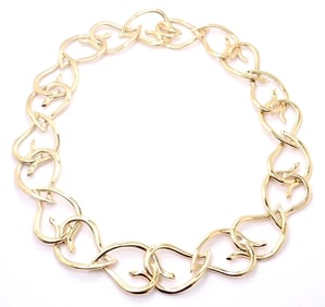 VIntage Tiffany & Co 18k Yellow Gold Open Heart Leaf Link Necklace